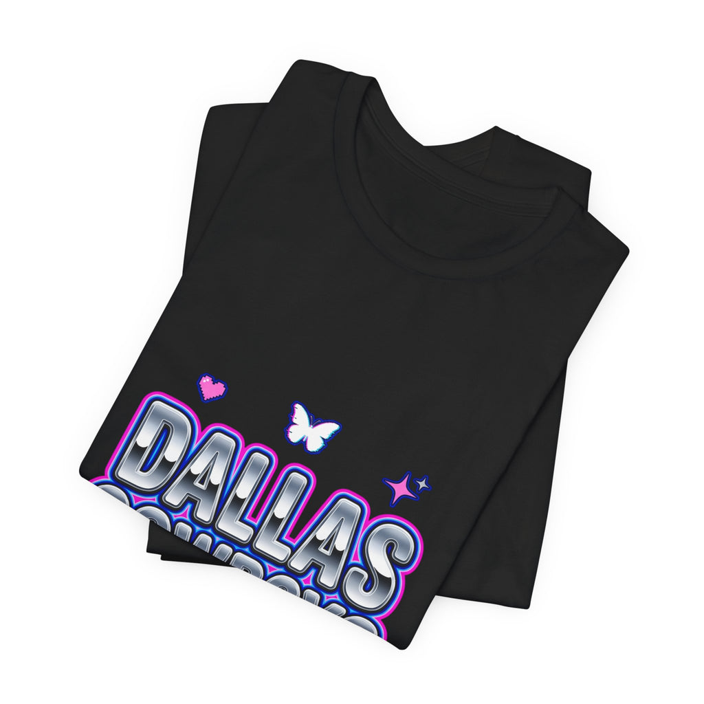 Y2K Rhinestone Bubble Text Tee | Glitter Purple Hot Pink Slogan
