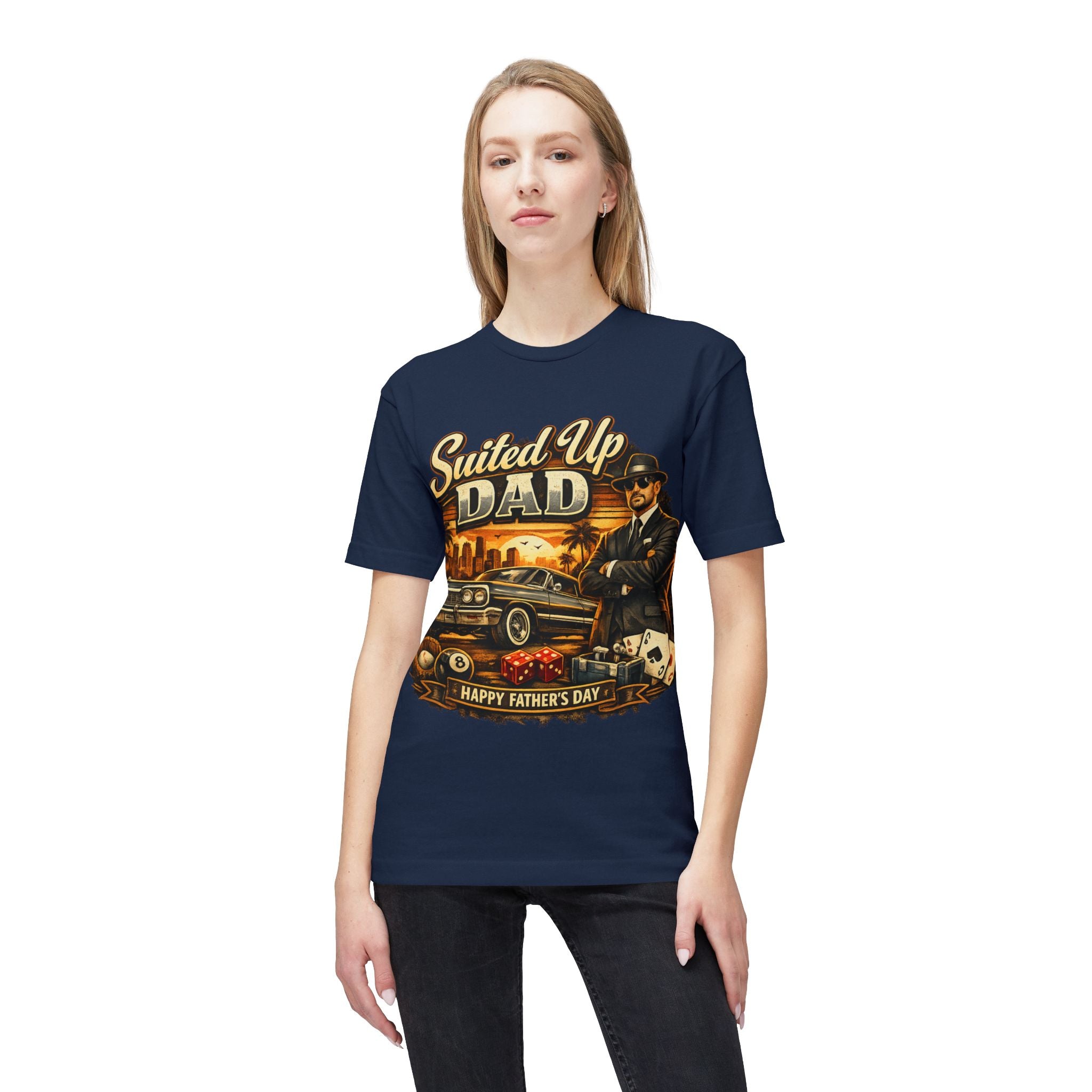 Suited Up Dad T-Shirt — Happy Father’s Day Vintage Car & Poker Design