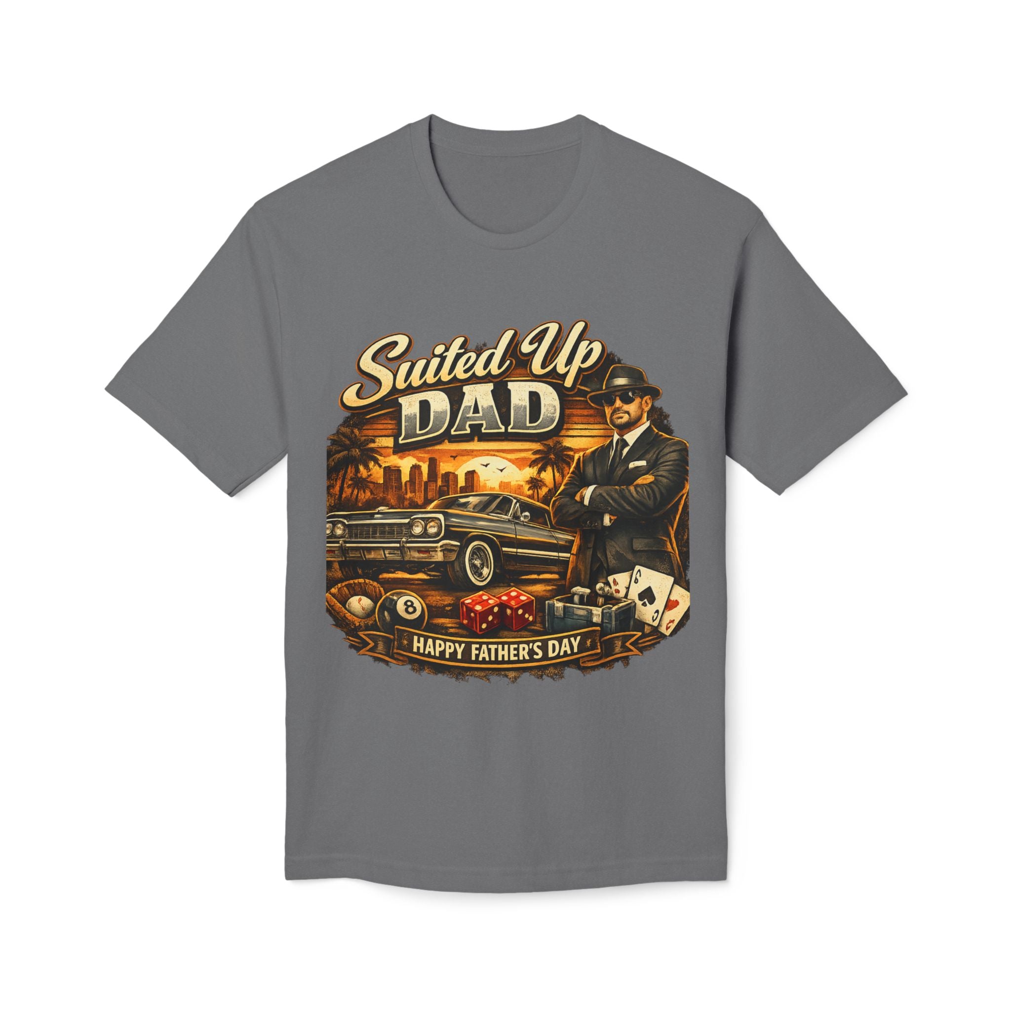 Suited Up Dad T-Shirt — Happy Father’s Day Vintage Car & Poker Design