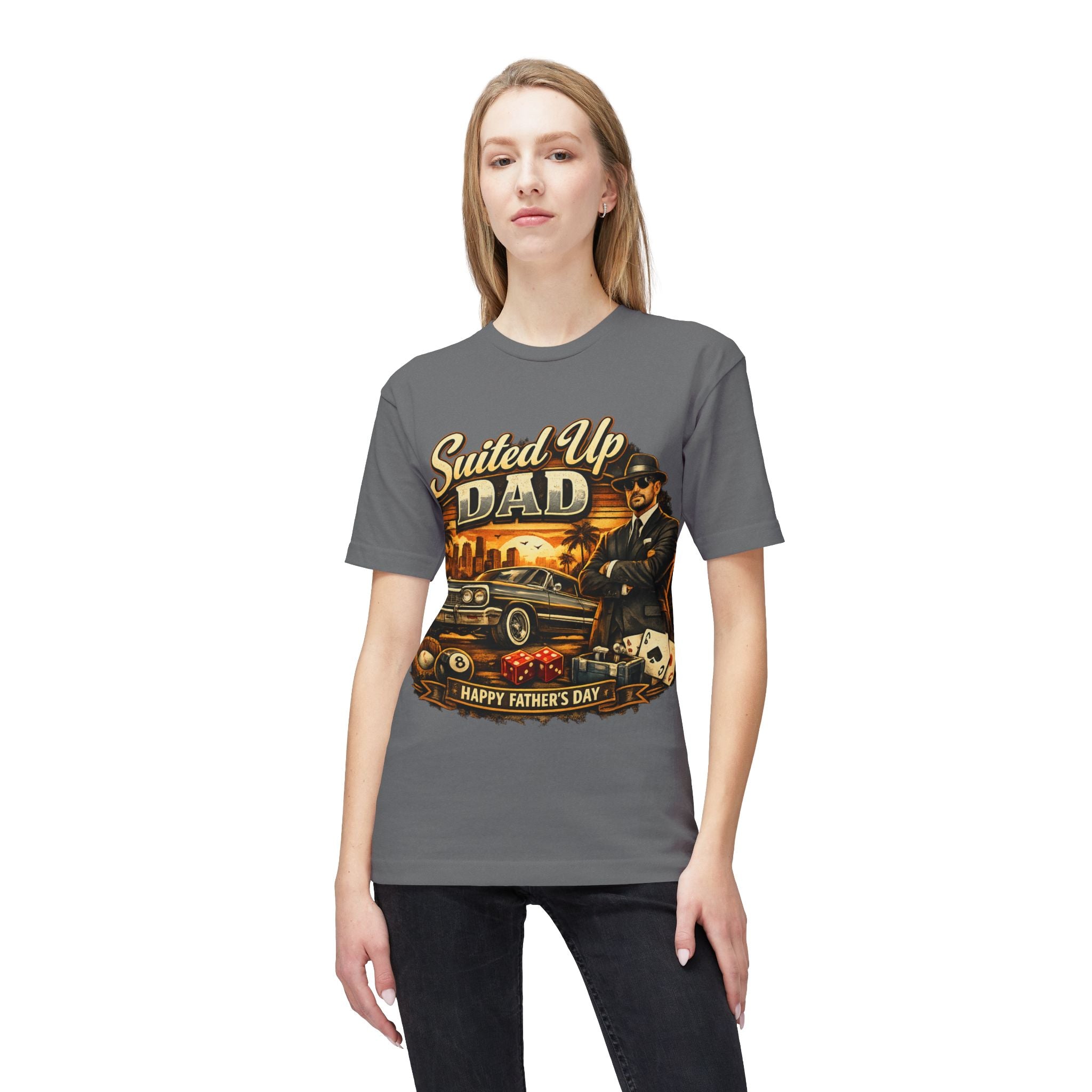 Suited Up Dad T-Shirt — Happy Father’s Day Vintage Car & Poker Design