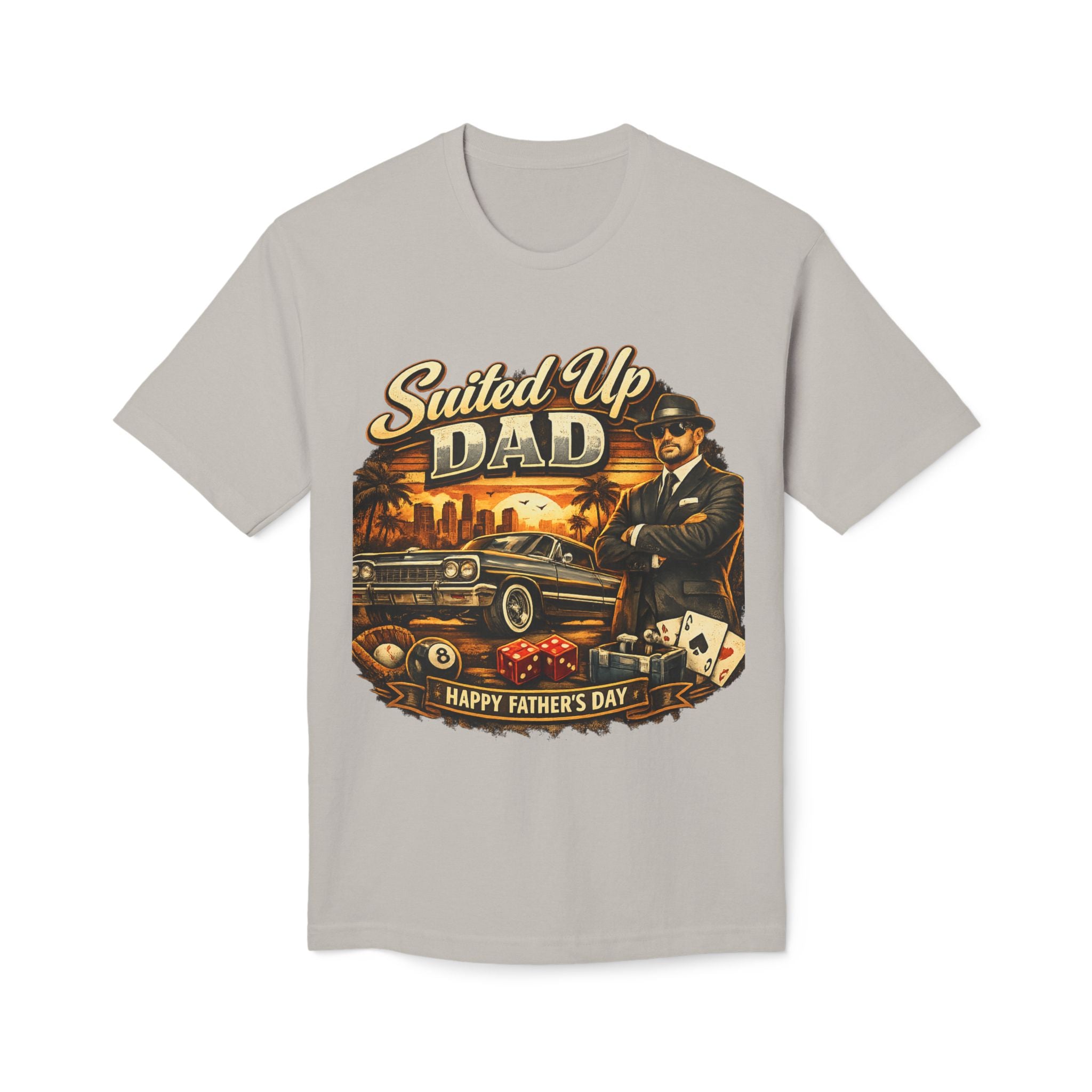 Suited Up Dad T-Shirt — Happy Father’s Day Vintage Car & Poker Design