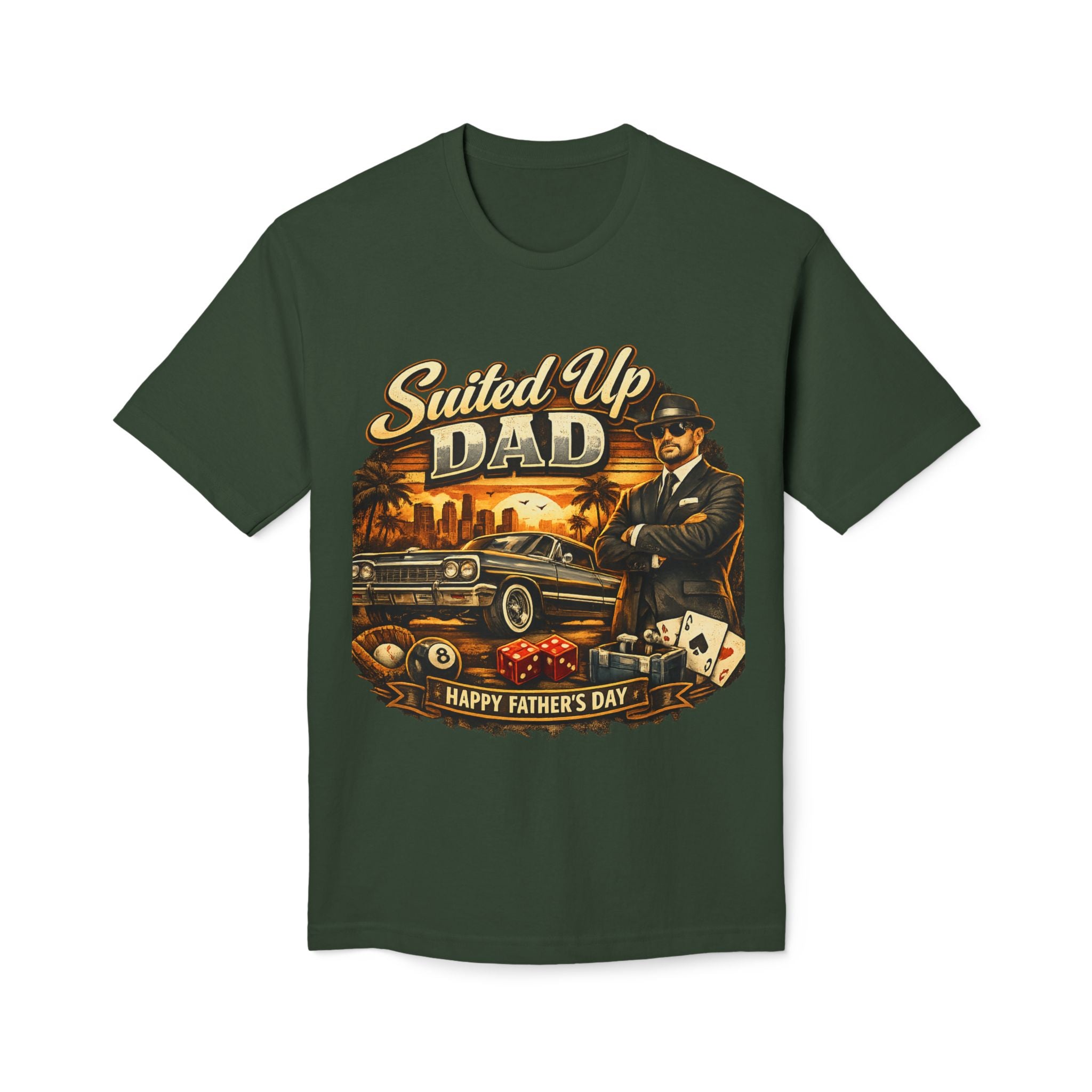 Suited Up Dad T-Shirt — Happy Father’s Day Vintage Car & Poker Design