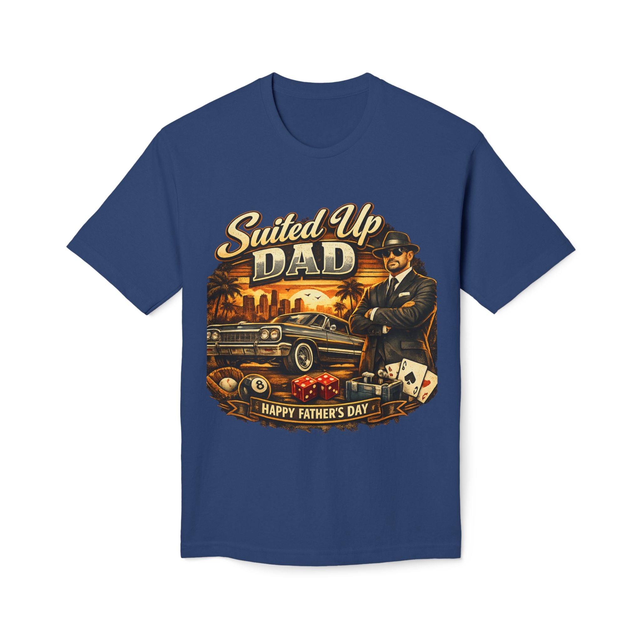 Suited Up Dad T-Shirt — Happy Father’s Day Vintage Car & Poker Design
