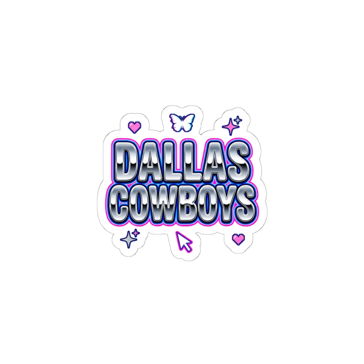Y2K Rhinestone Bubble Text Kiss-Cut Stickers | Hot Pink Glitter Cyber Aesthetic
