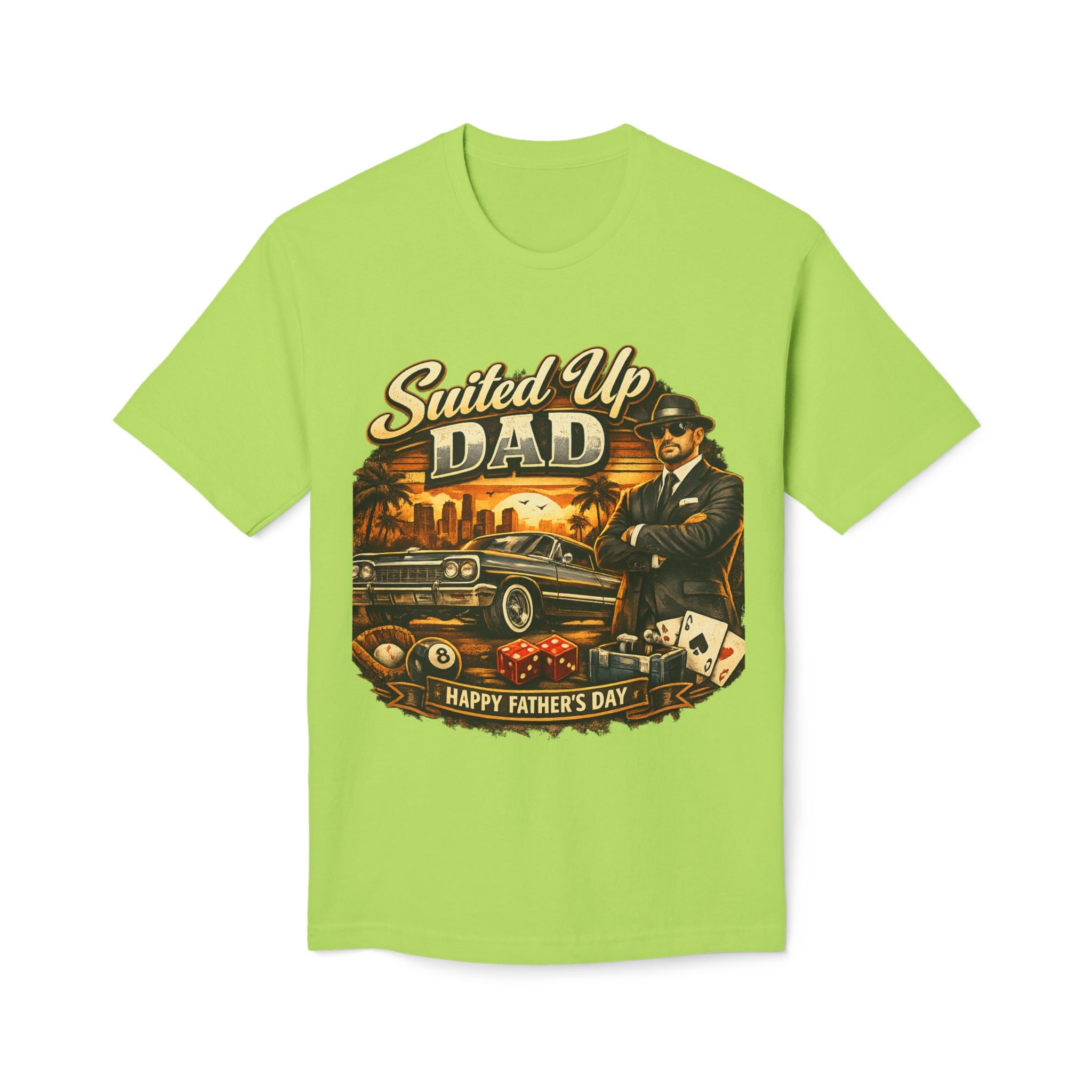 Suited Up Dad T-Shirt — Happy Father’s Day Vintage Car & Poker Design