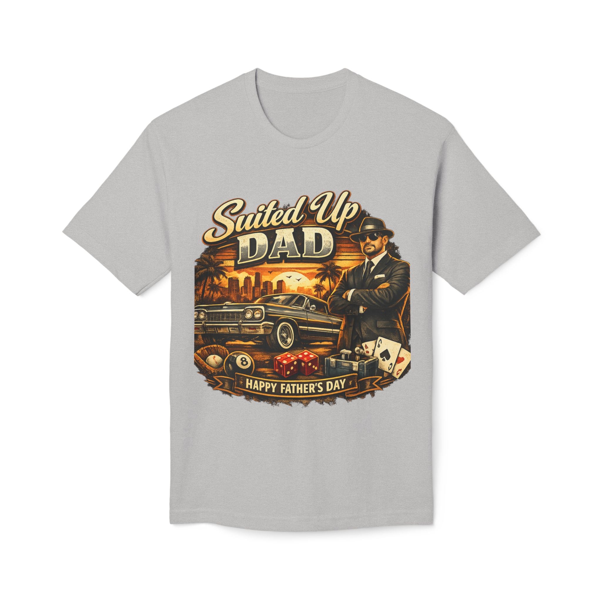 Suited Up Dad T-Shirt — Happy Father’s Day Vintage Car & Poker Design