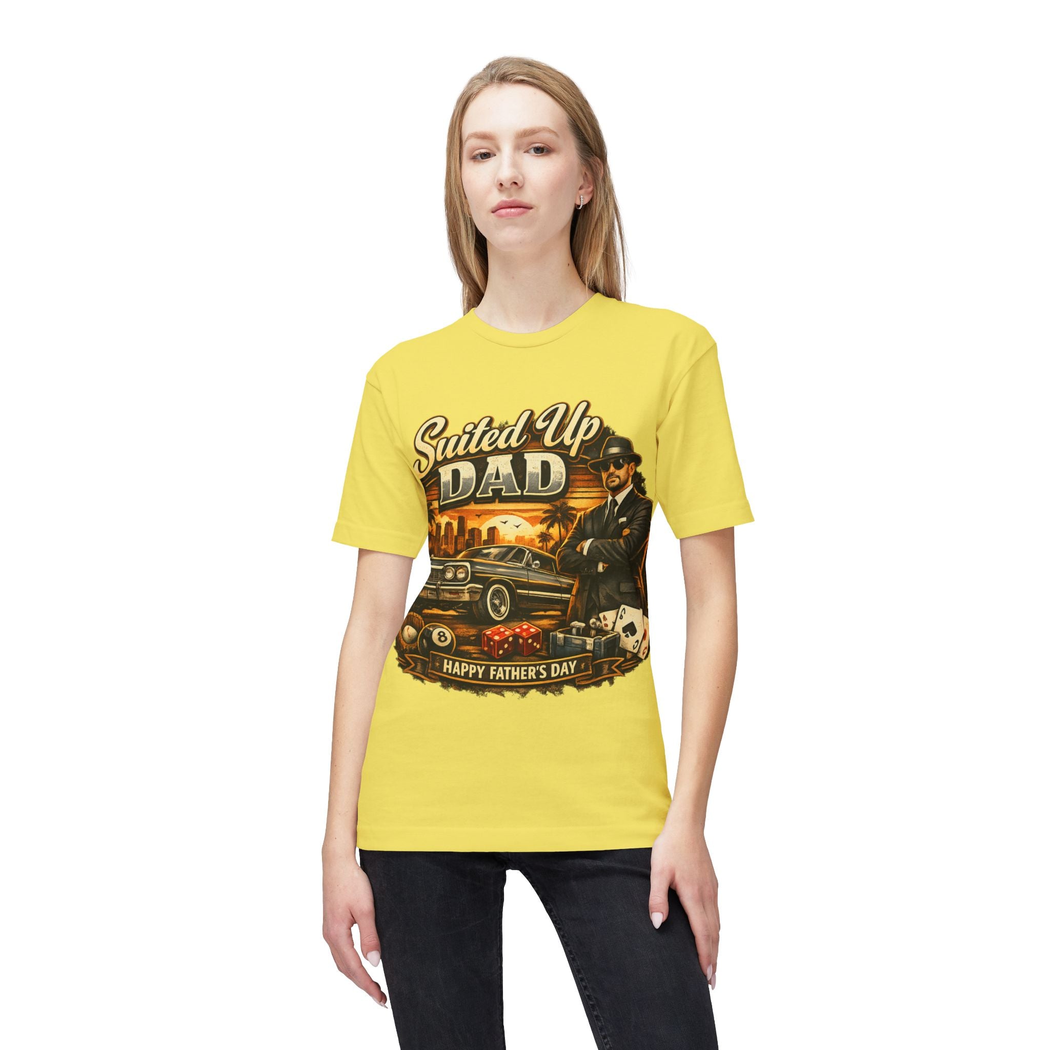 Suited Up Dad T-Shirt — Happy Father’s Day Vintage Car & Poker Design