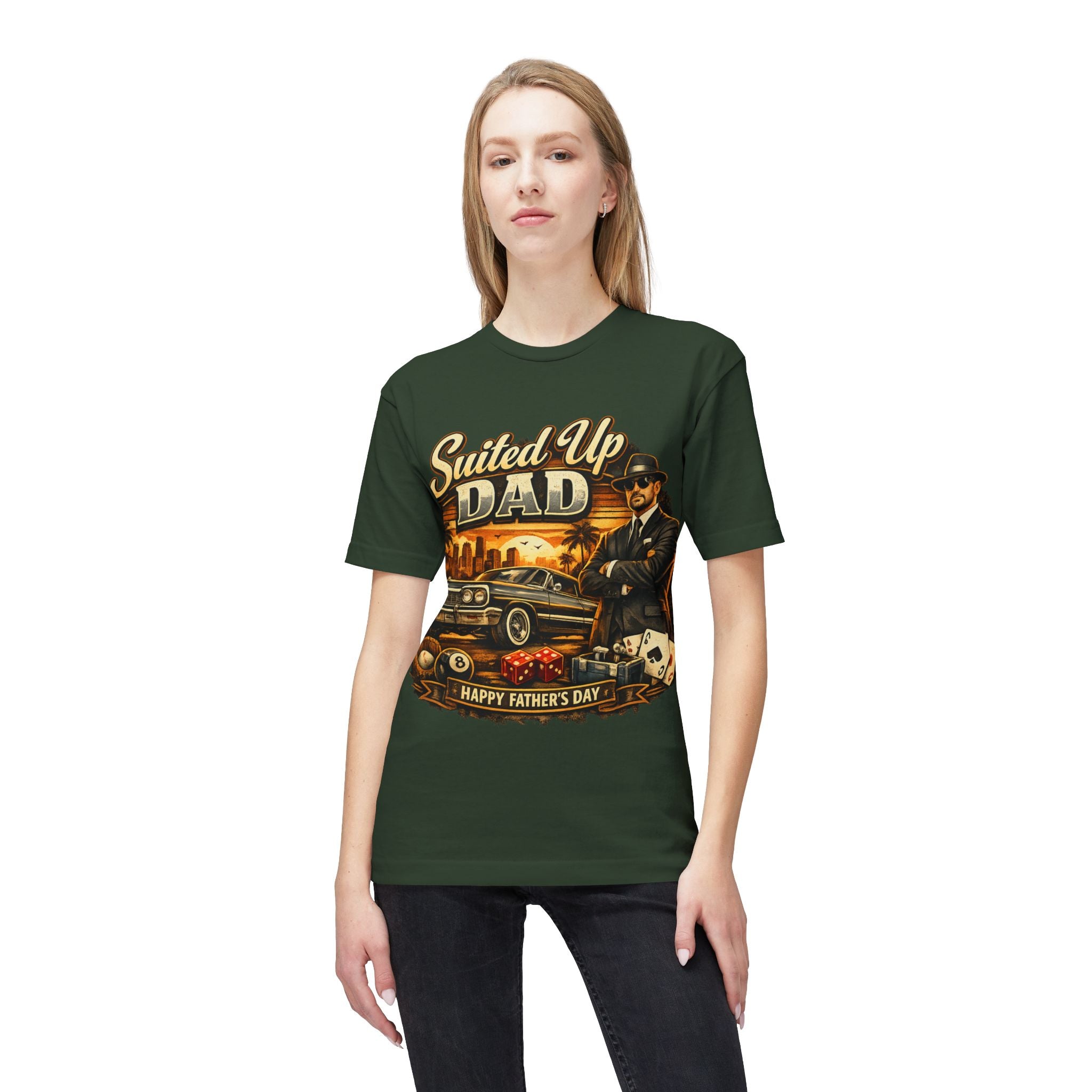 Suited Up Dad T-Shirt — Happy Father’s Day Vintage Car & Poker Design
