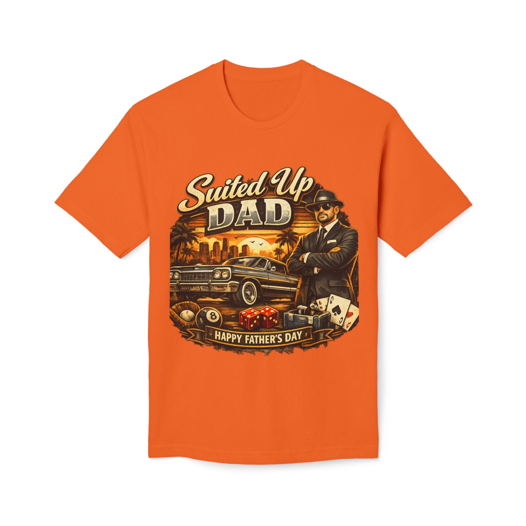 Suited Up Dad T-Shirt — Happy Father’s Day Vintage Car & Poker Design