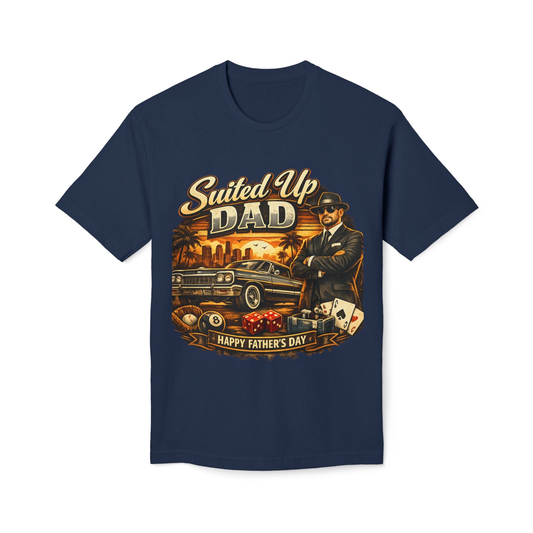 Suited Up Dad T-Shirt — Happy Father’s Day Vintage Car & Poker Design
