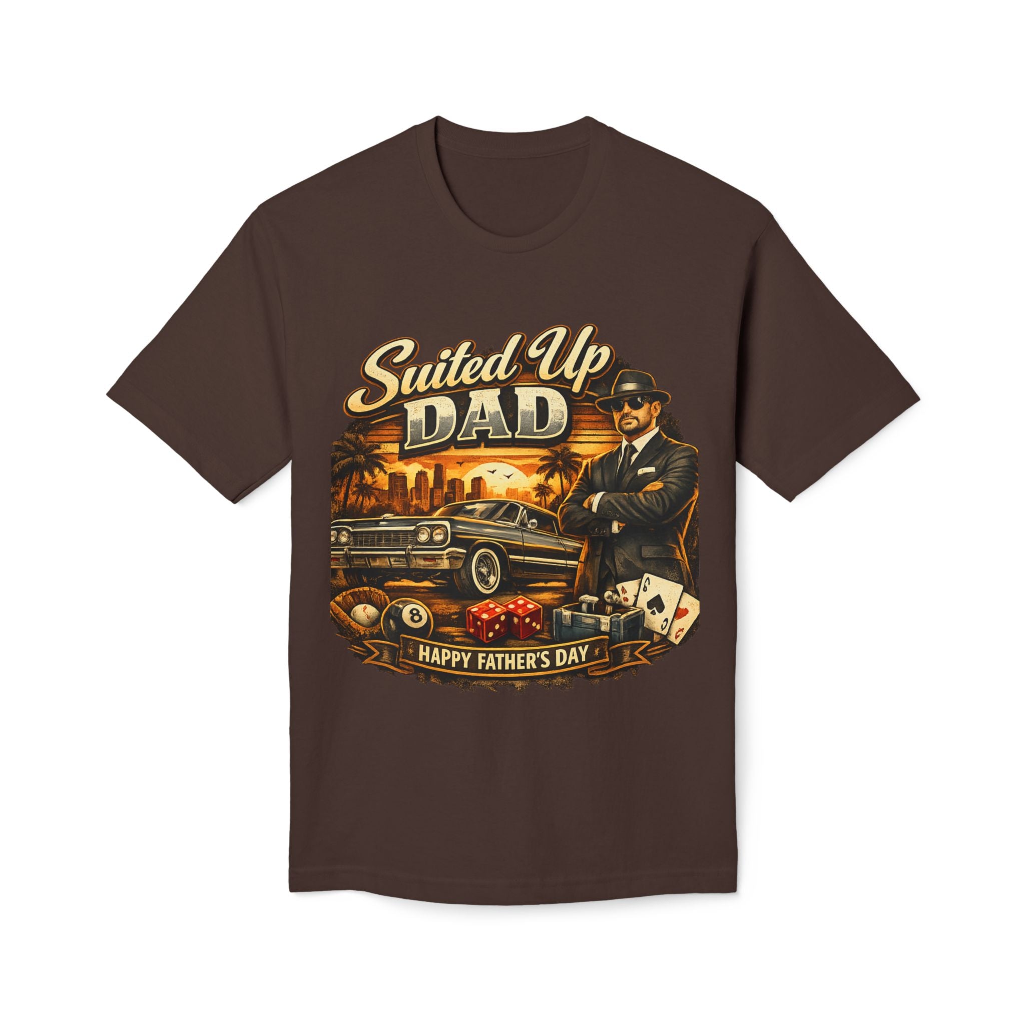 Suited Up Dad T-Shirt — Happy Father’s Day Vintage Car & Poker Design
